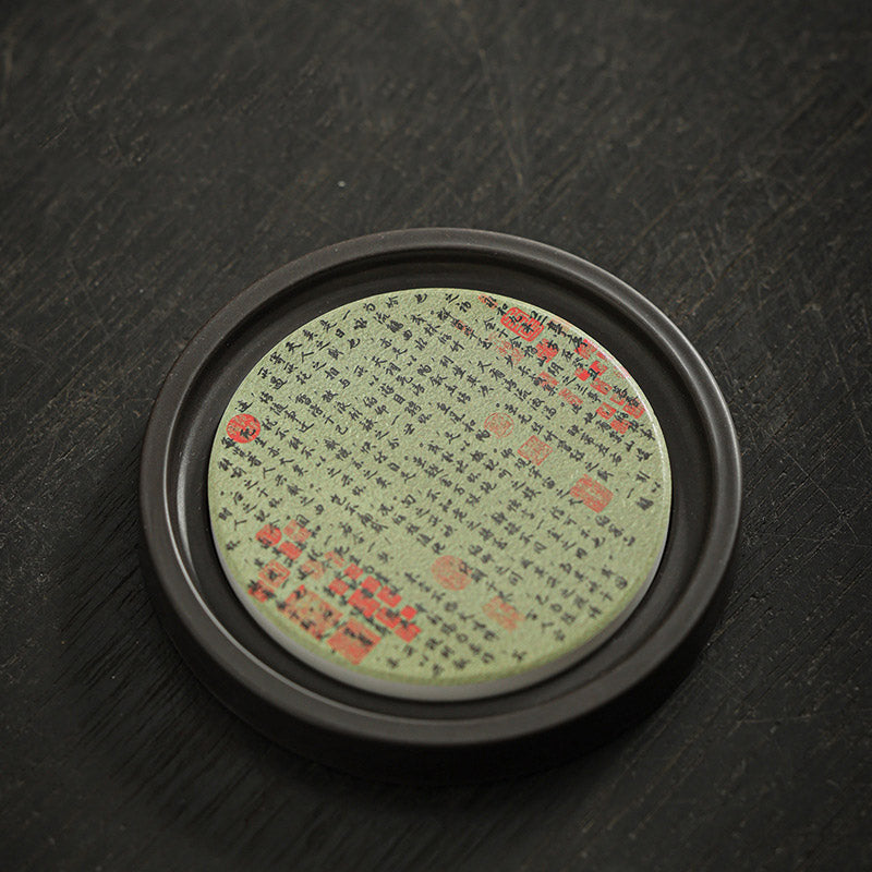 Buddha Stonesの花 桃色 般若心経 ビワ 木蓮 柿 陶器 カップマット パッド コースター カンフー ティーマット