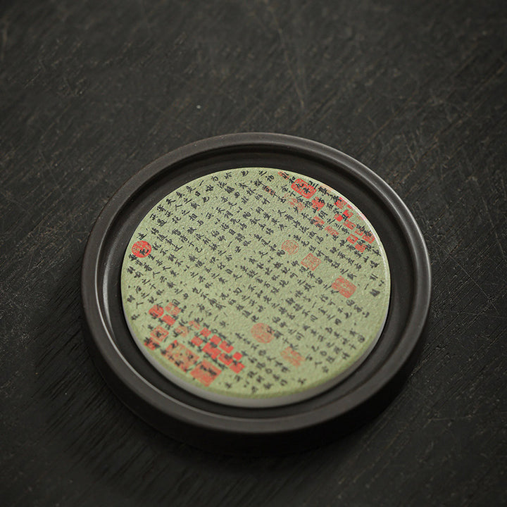 Buddha Stonesの花 桃色 般若心経 ビワ 木蓮 柿 陶器 カップマット パッド コースター カンフー ティーマット