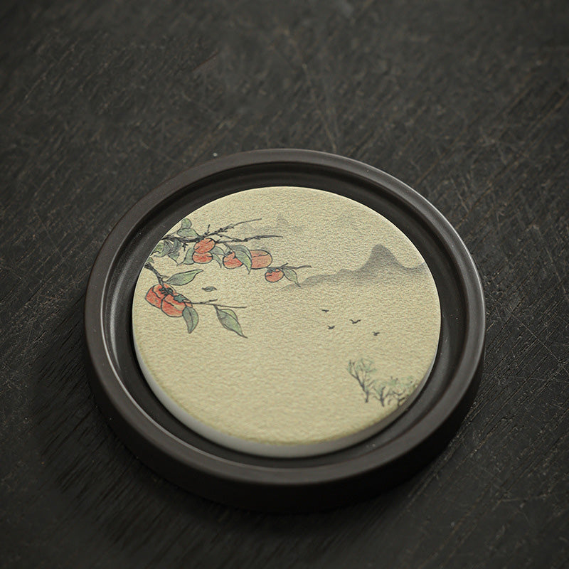 Buddha Stonesの花 桃色 般若心経 ビワ 木蓮 柿 陶器 カップマット パッド コースター カンフー ティーマット