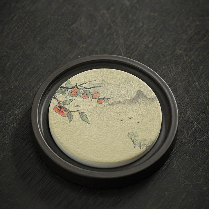 Buddha Stonesの花 桃色 般若心経 ビワ 木蓮 柿 陶器 カップマット パッド コースター カンフー ティーマット