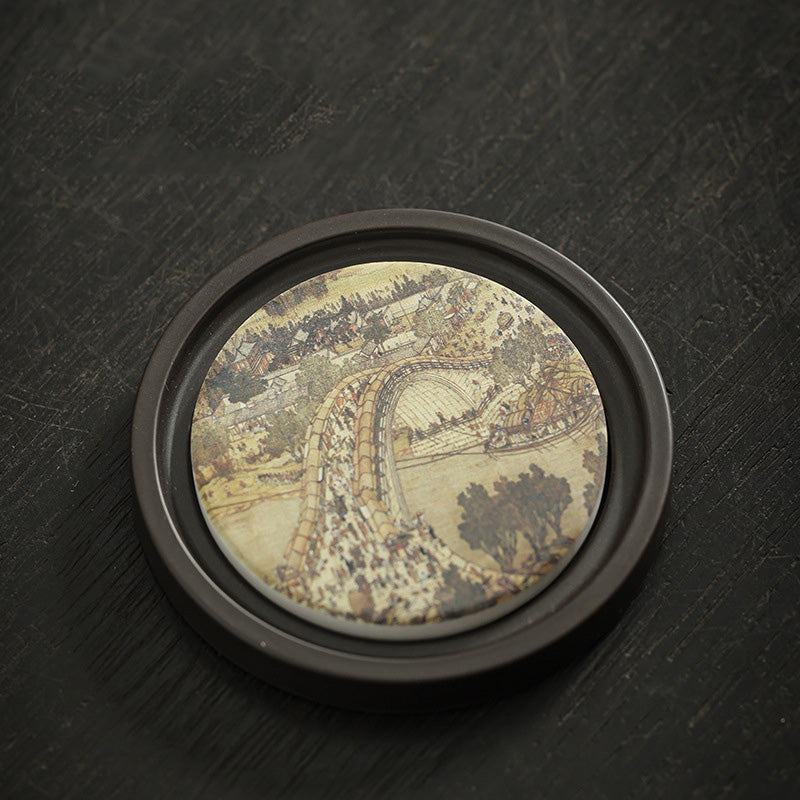 Buddha Stonesの花 桃色 般若心経 ビワ 木蓮 柿 陶器 カップマット パッド コースター カンフー ティーマット