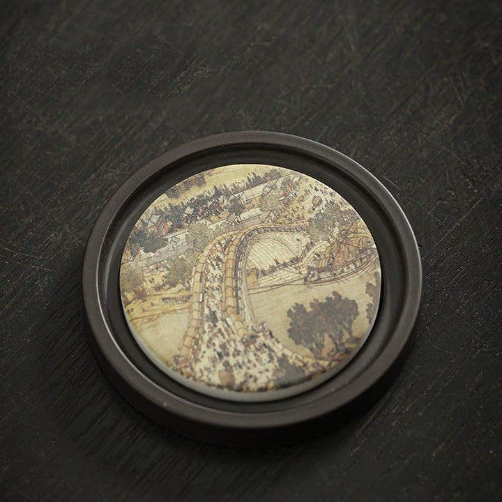 Buddha Stonesの花 桃色 般若心経 ビワ 木蓮 柿 陶器 カップマット パッド コースター カンフー ティーマット