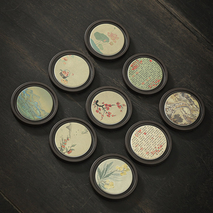 Buddha Stonesの花 桃色 般若心経 ビワ 木蓮 柿 陶器 カップマット パッド コースター カンフー ティーマット