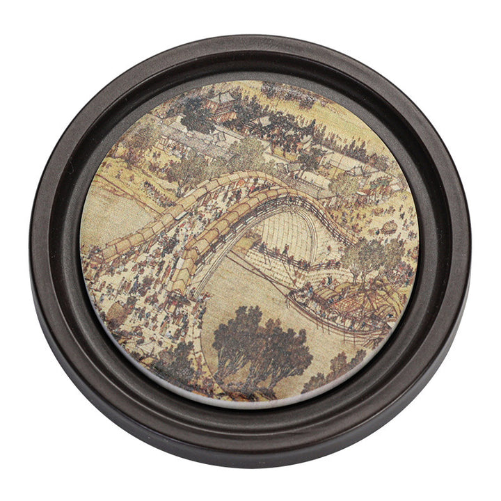 Buddha Stonesの花 桃色 般若心経 ビワ 木蓮 柿 陶器 カップマット パッド コースター カンフー ティーマット