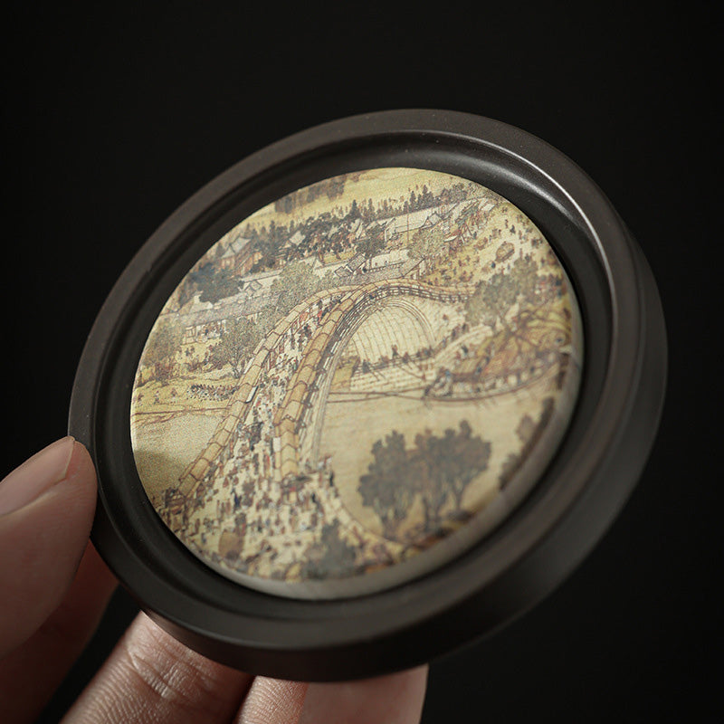 Buddha Stonesの花 桃色 般若心経 ビワ 木蓮 柿 陶器 カップマット パッド コースター カンフー ティーマット