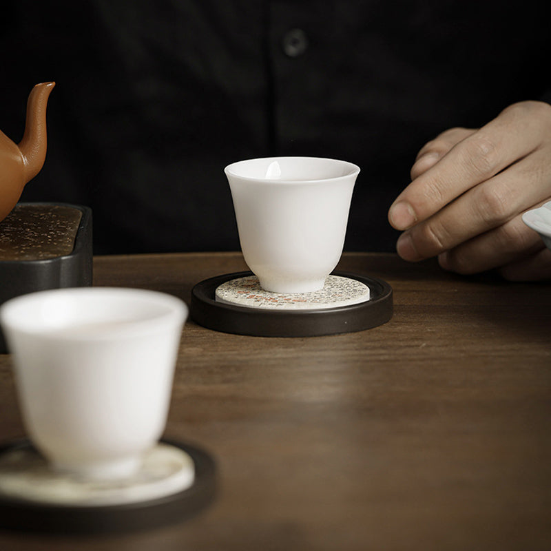 Buddha Stonesの花 桃色 般若心経 ビワ 木蓮 柿 陶器 カップマット パッド コースター カンフー ティーマット