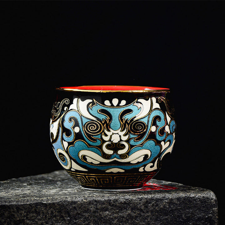 Buddha Stones京劇マスク柄 陶器 蓋碗三彩 ティーカップ カンフーティーカップ&ソーサー 蓋付き ティーポット