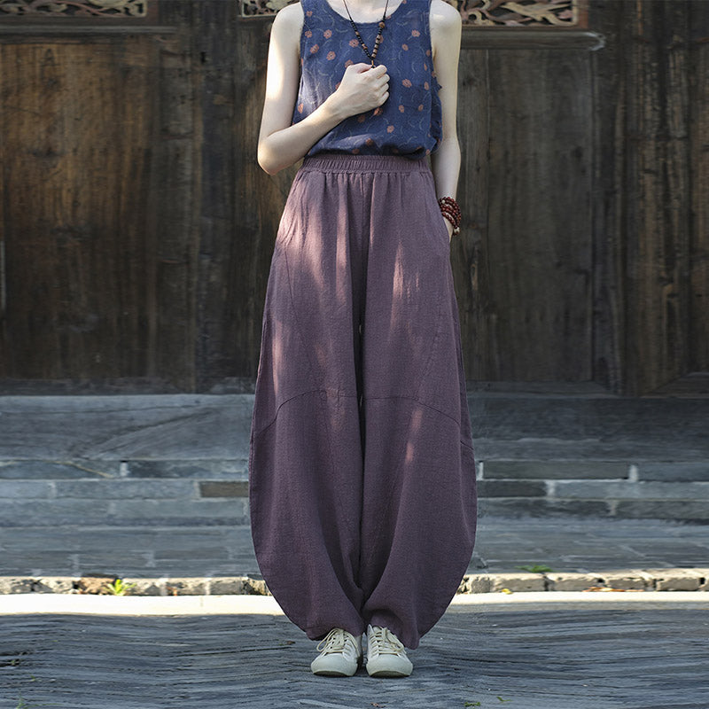 Buddha Stonesコットンリネンパンツハーレムパンツゆったり禅ヨガ太極拳レディースパンツ - パープル(レギュラースタイル) - US8-10、 UK/AU12-14、 EU40-42 (L)  - image 34