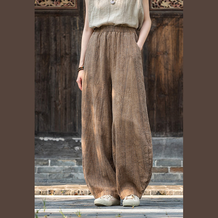 Buddha Stonesラミーコットンリネンパンツ タイダイデザイン ゆったり 禅ヨガ レディースパンツ ポケット付き - ブラウン(レギュラースタイル) - US8-10、 UK/AU12-14、 EU40-42 (L)  - image 24