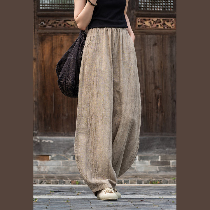 Buddha Stonesラミーコットンリネンパンツ タイダイデザイン ゆったり 禅ヨガ レディースパンツ ポケット付き - ベージュ(レギュラースタイル) - US8-10、 UK/AU12-14、 EU40-42 (L)  - image 23