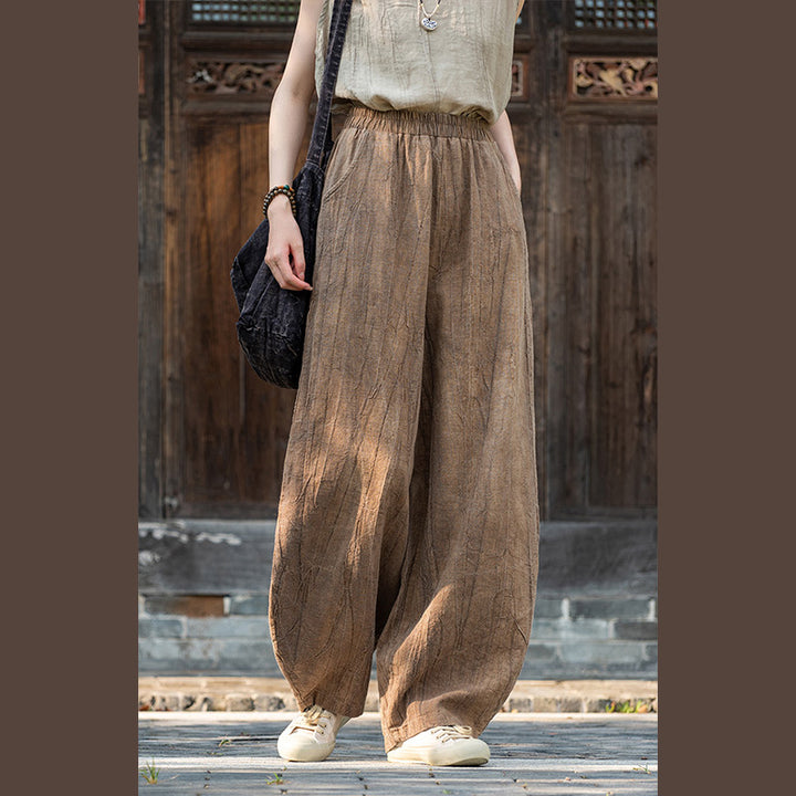 Buddha Stonesラミーコットンリネンパンツ タイダイデザイン ゆったり 禅ヨガ レディースパンツ ポケット付き - image 2