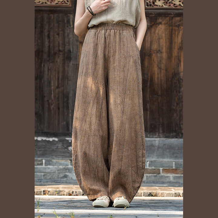 Buddha Stonesラミーコットンリネンパンツ タイダイデザイン ゆったり 禅ヨガ レディースパンツ ポケット付き - image 1