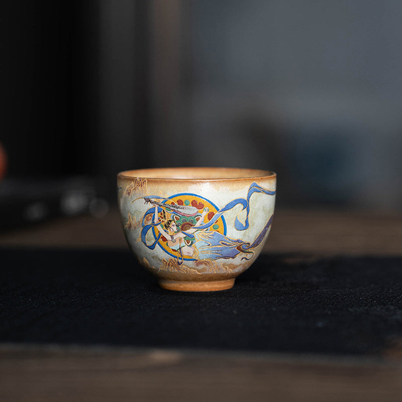 Buddha Stones敦煌 フライング アプサラス セラミック Gaiwan Sancai ティーカップ カンフー ティーカップ 蓋付き