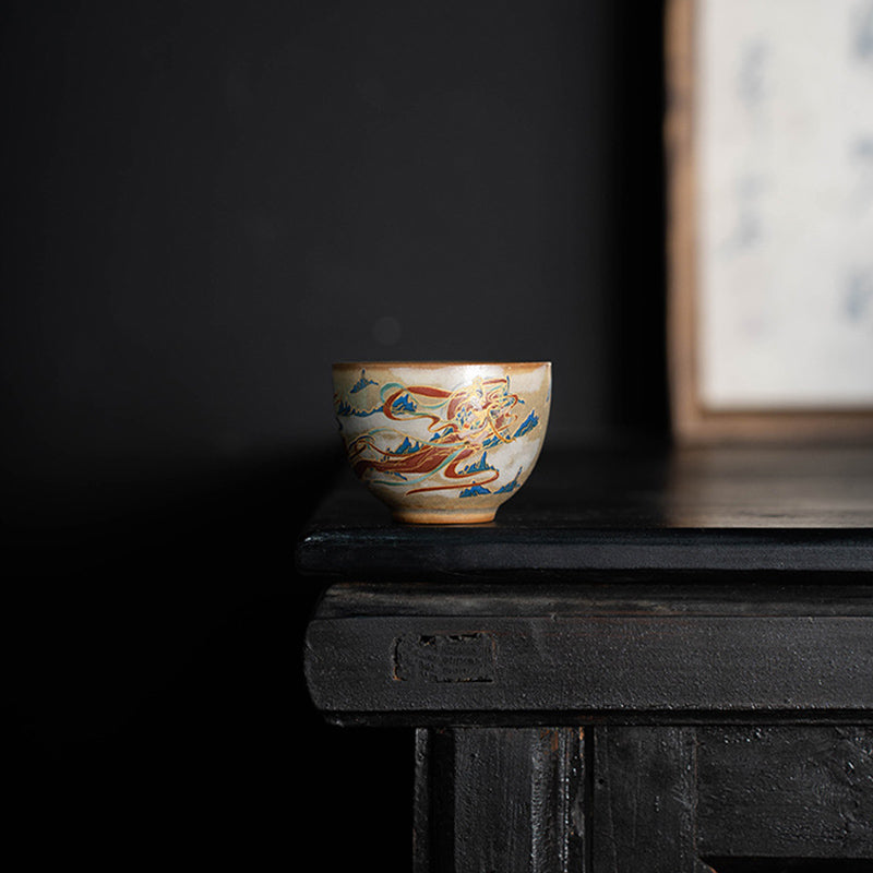 Buddha Stones敦煌 フライング アプサラス セラミック Gaiwan Sancai ティーカップ カンフー ティーカップ 蓋付き