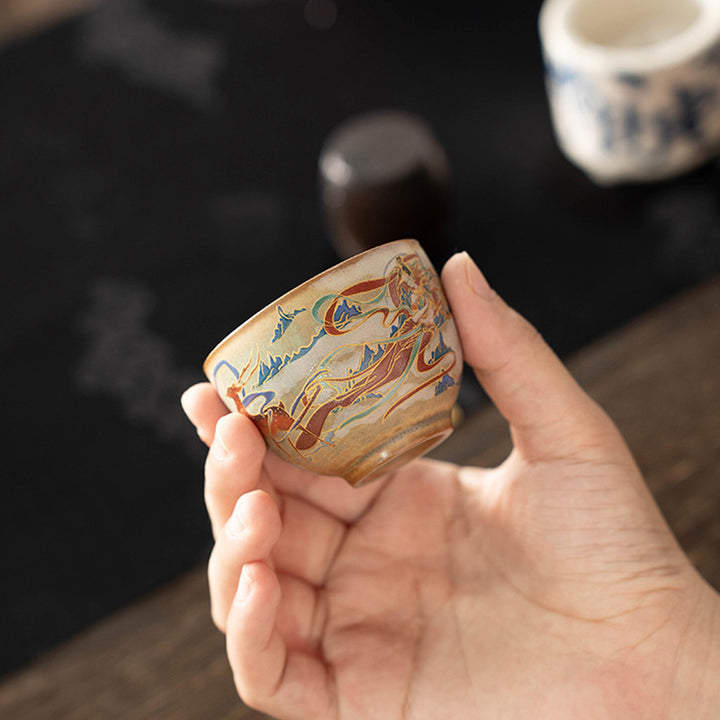 Buddha Stones敦煌 フライング アプサラス セラミック Gaiwan Sancai ティーカップ カンフー ティーカップ 蓋付き