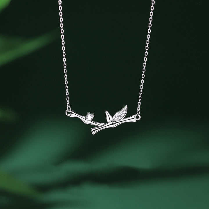 Buddha Stones竹の葉デザイン 銅ジルコン 富のネックレスペンダント