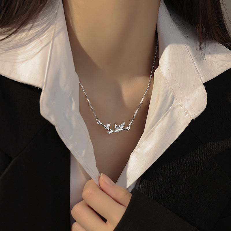 Buddha Stones竹の葉デザイン 銅ジルコン 富のネックレスペンダント