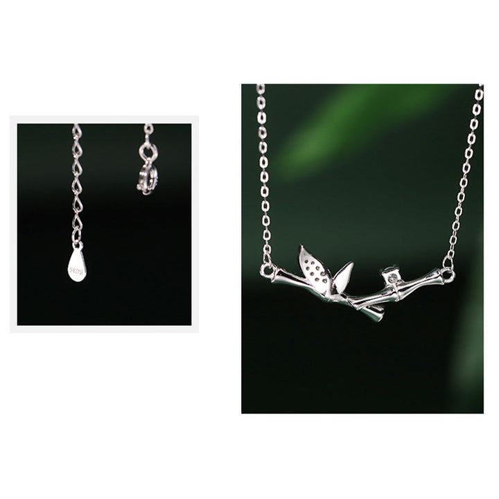 Buddha Stones竹の葉デザイン 銅ジルコン 富のネックレスペンダント