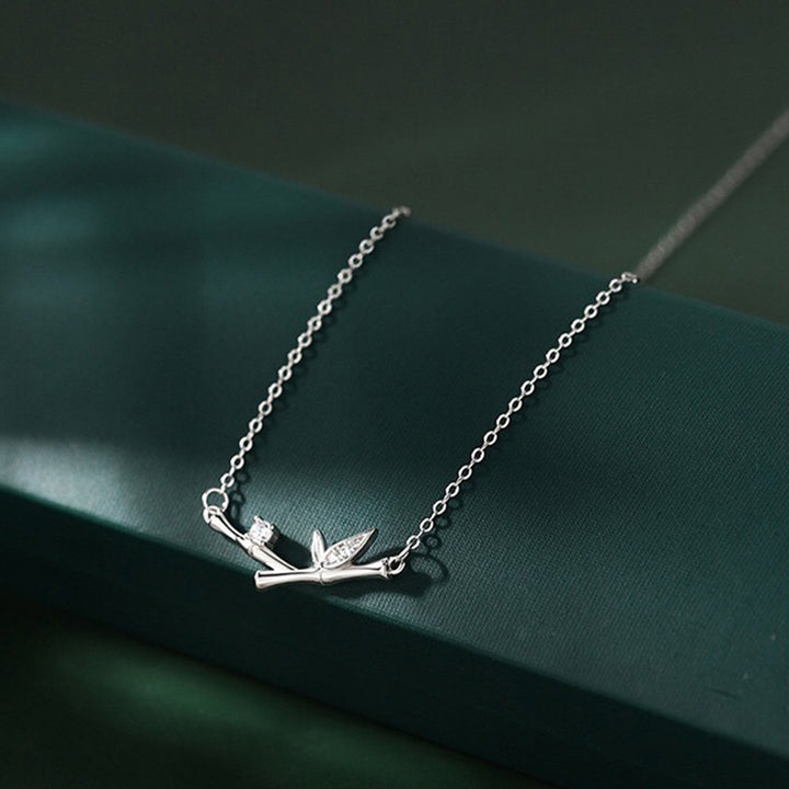 Buddha Stones竹の葉デザイン 銅ジルコン 富のネックレスペンダント