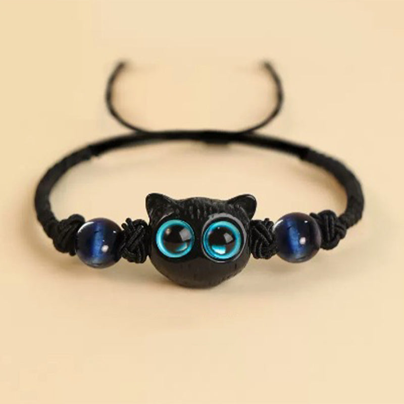Buddha Stonesかわいい黒檀猫の頭の模様 平和のブレスレット - 黒檀猫ラズライトロープブレスレット(手首周り14~18cm) - image 14
