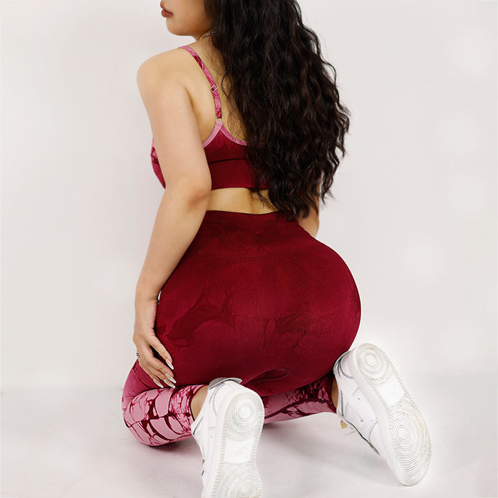 Buddha Stones 2点セット シンプル タイダイプリント クロップタンクトップ ハイウエストパンツ スポーツ ジムウェア レディース ヨガセット