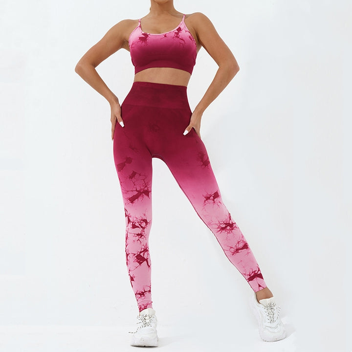 Buddha Stones 2点セット シンプル タイダイプリント クロップタンクトップ ハイウエストパンツ スポーツ ジムウェア レディース ヨガセット