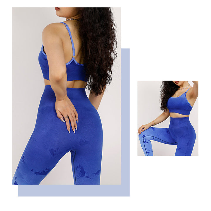 Buddha Stones 2点セット シンプル タイダイプリント クロップタンクトップ ハイウエストパンツ スポーツ ジムウェア レディース ヨガセット