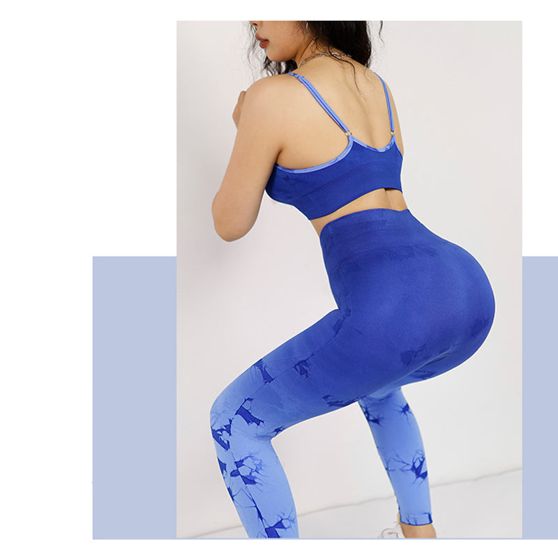 Buddha Stones 2点セット シンプル タイダイプリント クロップタンクトップ ハイウエストパンツ スポーツ ジムウェア レディース ヨガセット