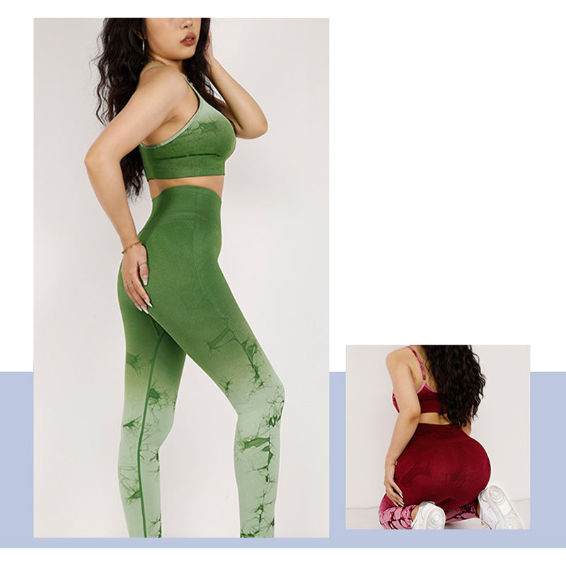 Buddha Stones 2点セット シンプル タイダイプリント クロップタンクトップ ハイウエストパンツ スポーツ ジムウェア レディース ヨガセット