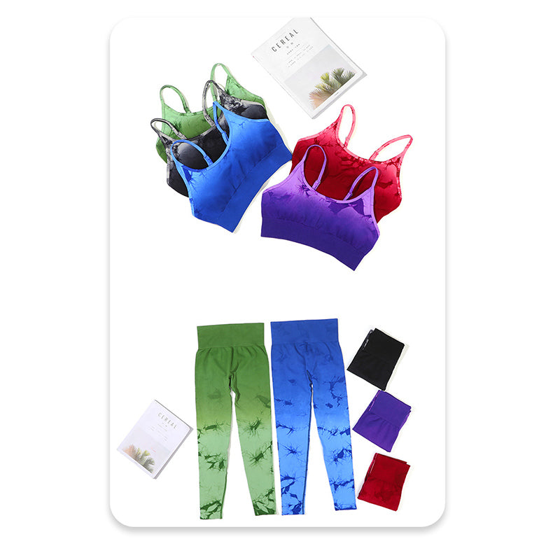 Buddha Stones 2点セット シンプル タイダイプリント クロップタンクトップ ハイウエストパンツ スポーツ ジムウェア レディース ヨガセット