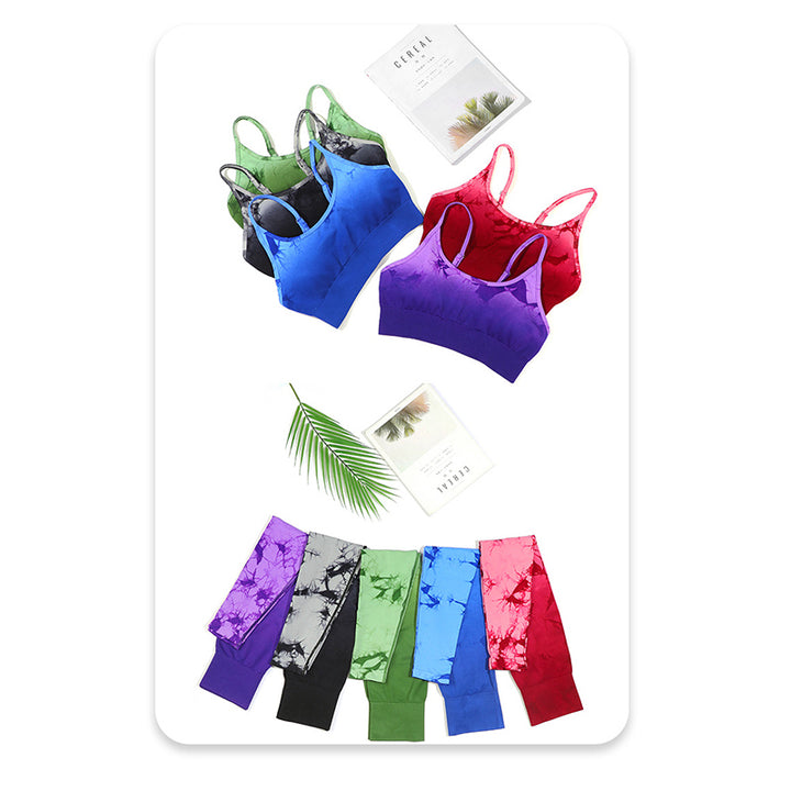 Buddha Stones 2点セット シンプル タイダイプリント クロップタンクトップ ハイウエストパンツ スポーツ ジムウェア レディース ヨガセット