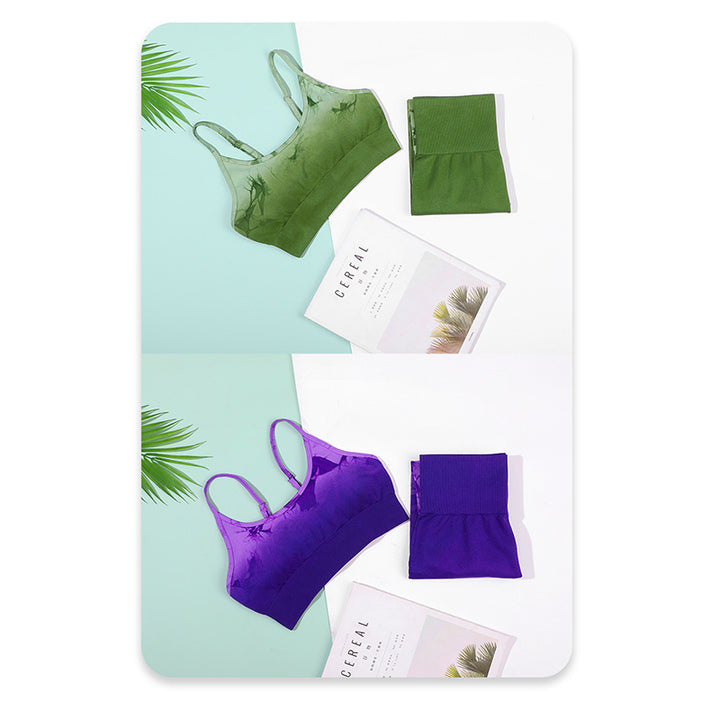 Buddha Stones 2点セット シンプル タイダイプリント クロップタンクトップ ハイウエストパンツ スポーツ ジムウェア レディース ヨガセット