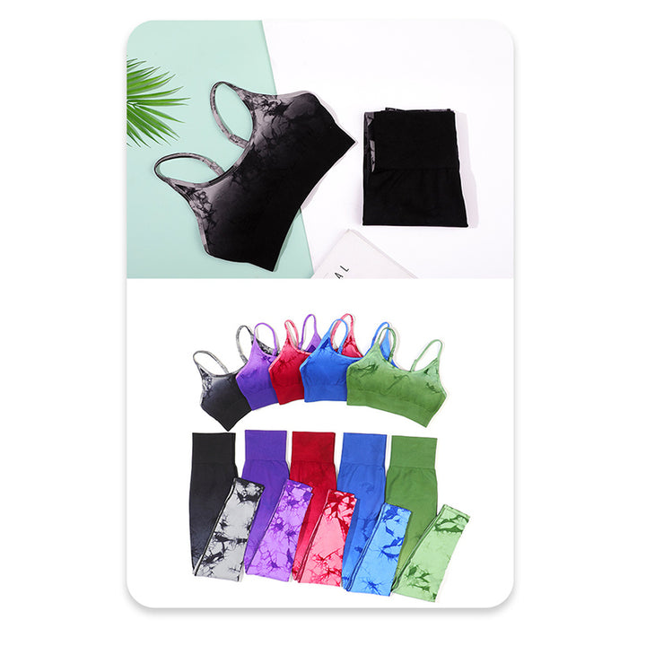 Buddha Stones 2点セット シンプル タイダイプリント クロップタンクトップ ハイウエストパンツ スポーツ ジムウェア レディース ヨガセット