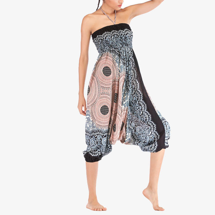 Buddha Stones2スタイル着用ラウンド幾何学模様ルーズスモックハーレムパンツジャンプスーツハイウエストレディースヨガパンツ - image 35