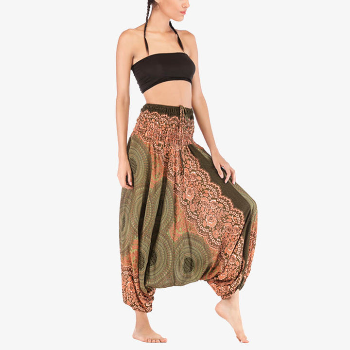 Buddha Stones2スタイル着用ラウンド幾何学模様ルーズスモックハーレムパンツジャンプスーツハイウエストレディースヨガパンツ - image 41