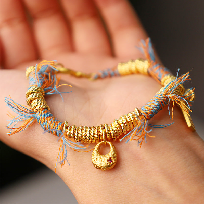 Buddha Stonesの手作りチベット幸運多色ロープ編みブレスレット