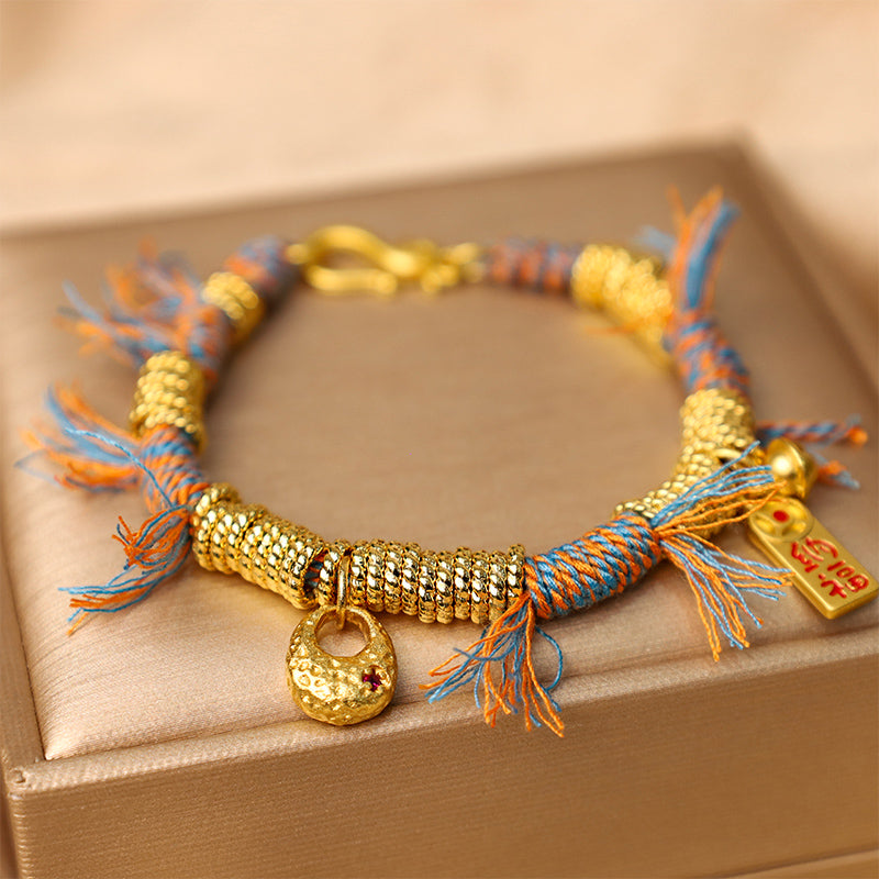 Buddha Stonesの手作りチベット幸運多色ロープ編みブレスレット