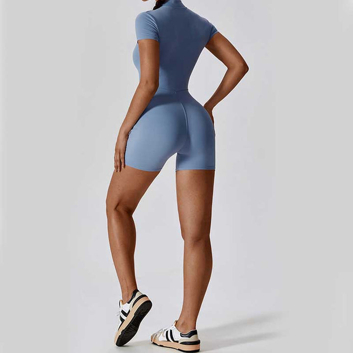 Buddha Stonesハイストレッチ ジッパー 半袖 ジャンプスーツ スポーツ フィットネス ヨガ レディース ボディスーツ - image 5