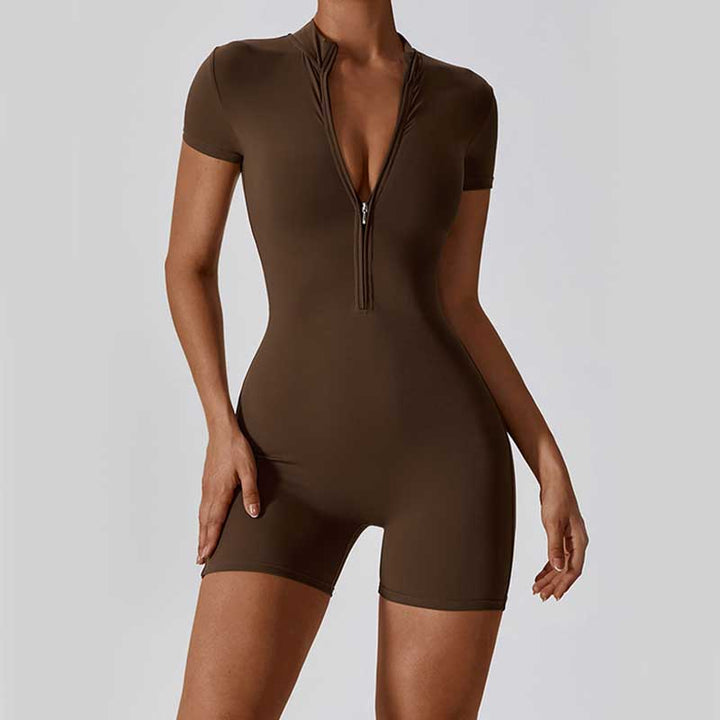 Buddha Stonesハイストレッチ ジッパー 半袖 ジャンプスーツ スポーツ フィットネス ヨガ レディース ボディスーツ - image 25