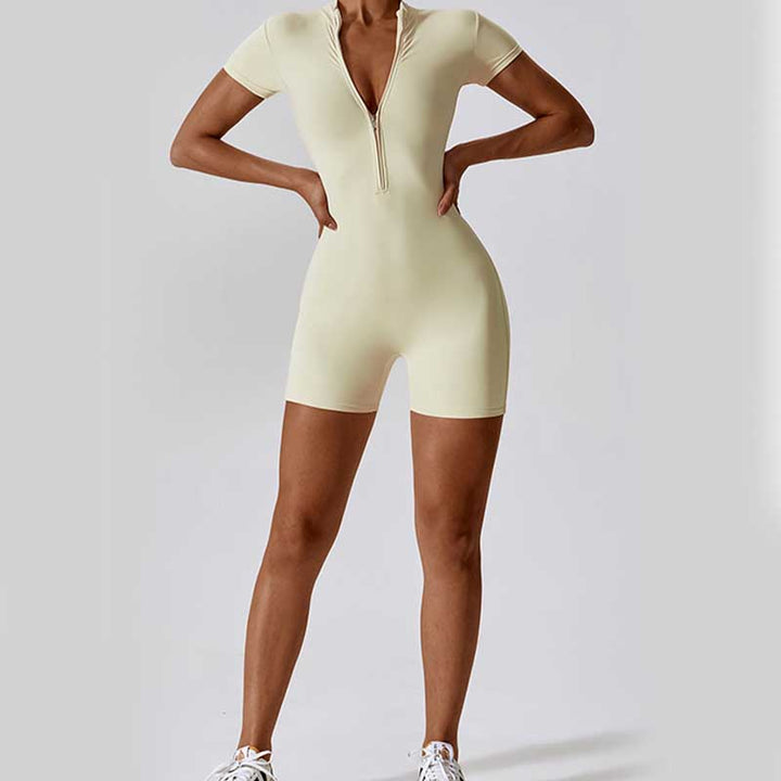 Buddha Stonesハイストレッチ ジッパー 半袖 ジャンプスーツ スポーツ フィットネス ヨガ レディース ボディスーツ - image 36