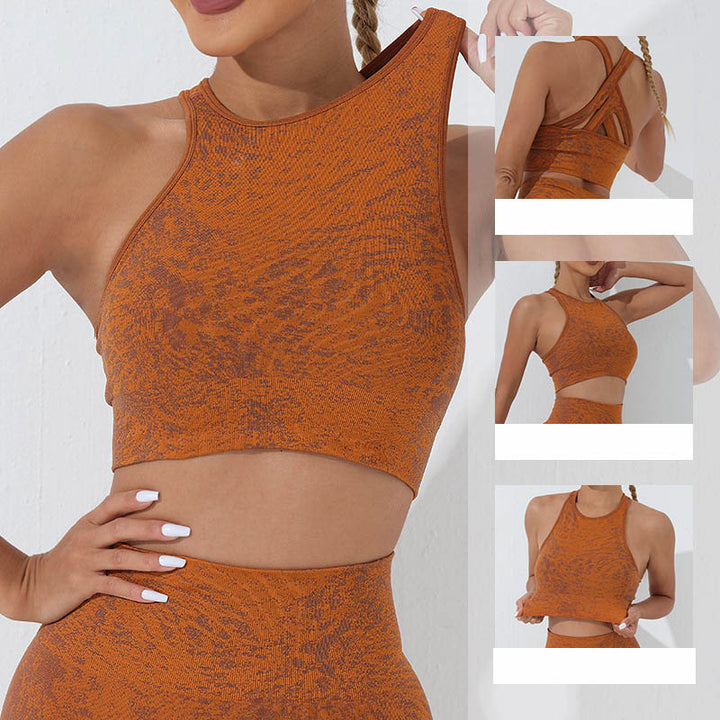 Buddha Stonesシームレス フィットネス クロップ タンクトップ ハイウエスト レギンス パンツ スポーツ ジム ヨガ ウェア