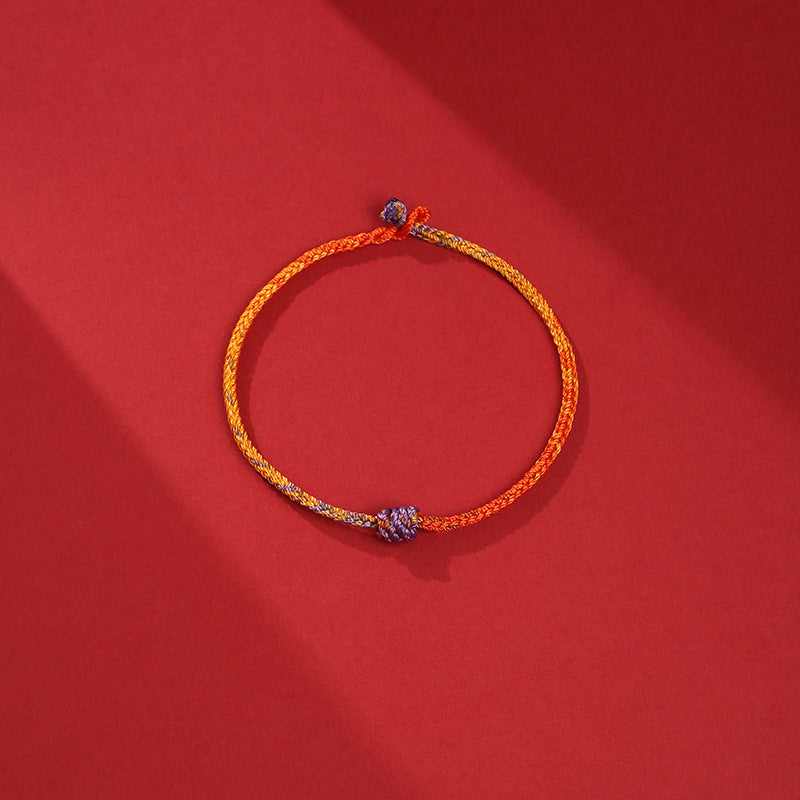 Buddha Stonesの手作りカラフルな紫と金の赤い編みロープブレスレット