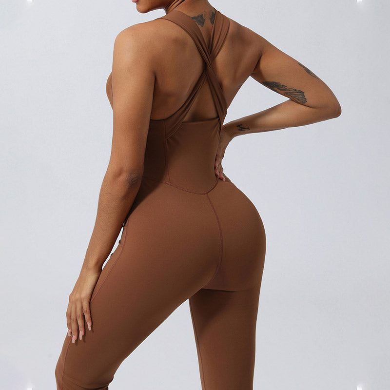 Buddha Stonesレディース ワークアウト クリスクロス ノースリーブ フレア ジャンプスーツ スポーツ フィットネス ヨガ ボディスーツ - image 5