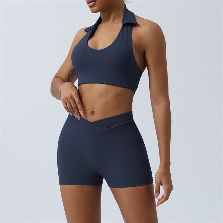 Buddha Stones 2点セット ワークアウト ノースリーブ バックレス トップ ショーツ フレアパンツ スポーツ フィットネス ヨガ 衣装セット - ネイビーブルー - 2点(トップス&ショーツ) - US8-10、 UK/AU12-14、 EU40-42 (XL)  - image 14