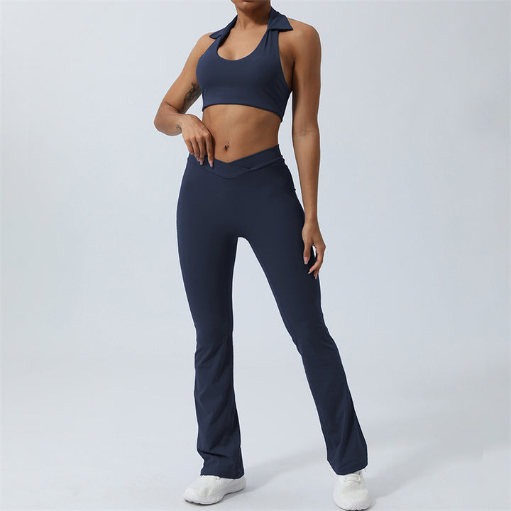 Buddha Stones 2点セット ワークアウト ノースリーブ バックレス トップ ショーツ フレアパンツ スポーツ フィットネス ヨガ 衣装セット - ネイビーブルー - 2点(トップス&パンツ) - US8-10、 UK/AU12-14、 EU40-42 (XL)  - image 26