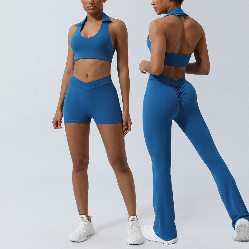 Buddha Stones 2点セット ワークアウト ノースリーブ バックレス トップ ショーツ フレアパンツ スポーツ フィットネス ヨガ 衣装セット - image 0