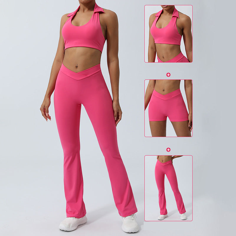 Buddha Stones 2点セット ワークアウト ノースリーブ バックレス トップ ショーツ フレアパンツ スポーツ フィットネス ヨガ 衣装セット - image 23