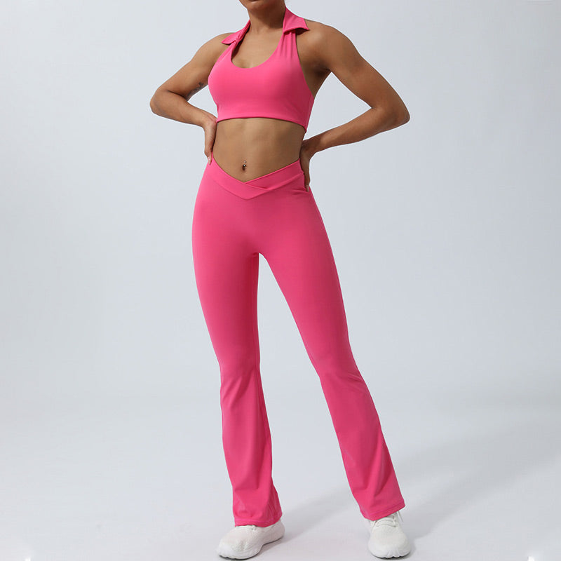 Buddha Stones 2点セット ワークアウト ノースリーブ バックレス トップ ショーツ フレアパンツ スポーツ フィットネス ヨガ 衣装セット - image 25