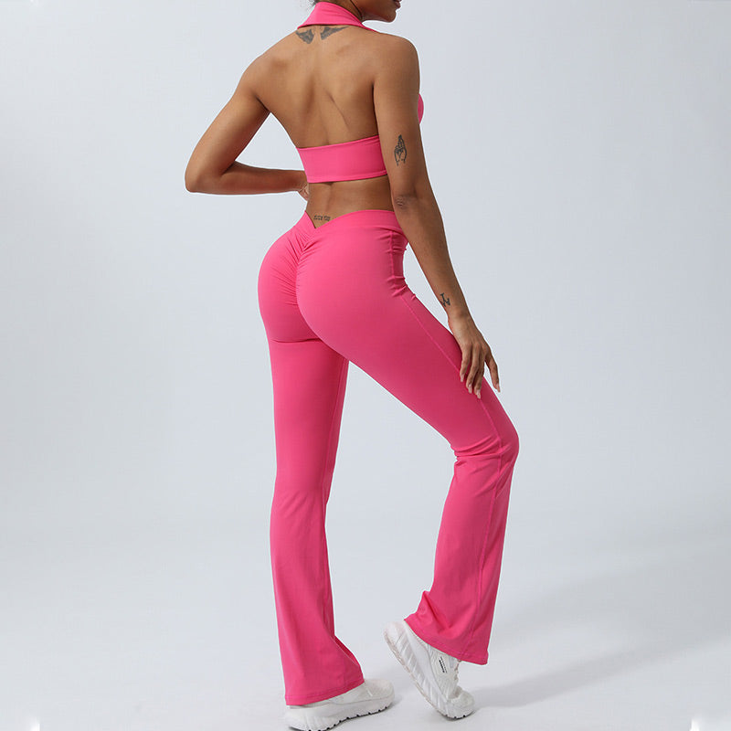 Buddha Stones 2点セット ワークアウト ノースリーブ バックレス トップ ショーツ フレアパンツ スポーツ フィットネス ヨガ 衣装セット - image 24