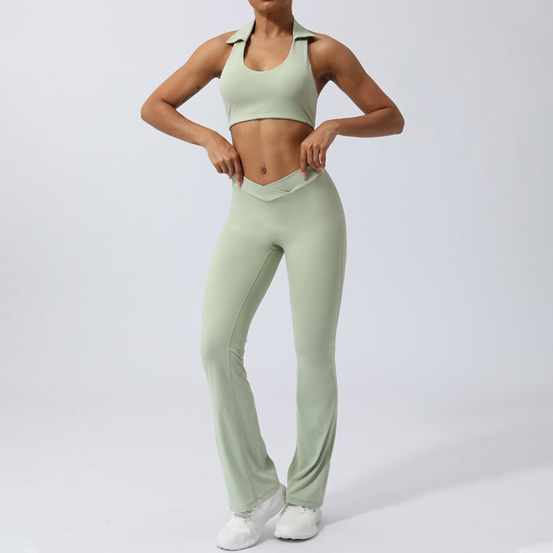 Buddha Stones 2点セット ワークアウト ノースリーブ バックレス トップ ショーツ フレアパンツ スポーツ フィットネス ヨガ 衣装セット - image 21